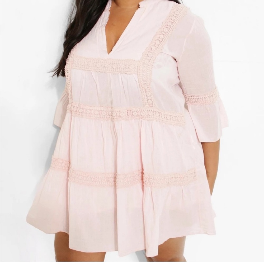 NWT💕 Boohoo Plus Size Long Sleeve Crochet Trim Dress Size 16 - Picture 3 of 8